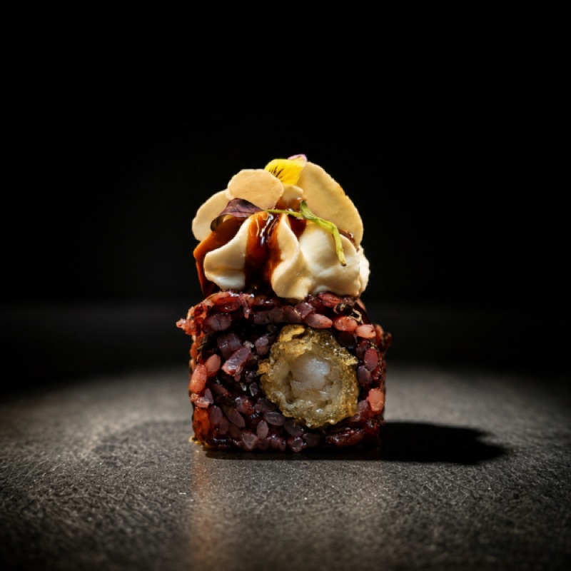 Maki riz noir, chantilly et fleur